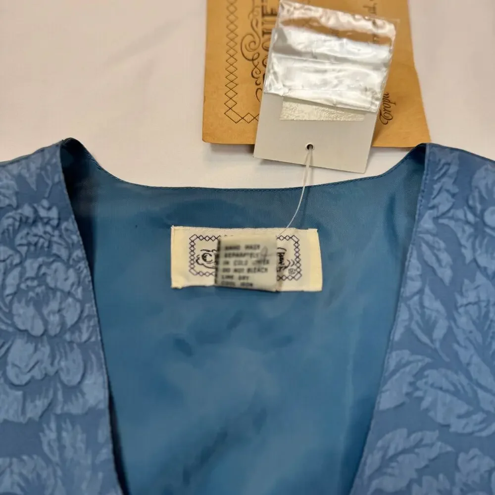 NWT Deadstock Boho Croquet Club VTG Floral Vest Blue 100% Silk Women’s Large - Picture 12 of 12